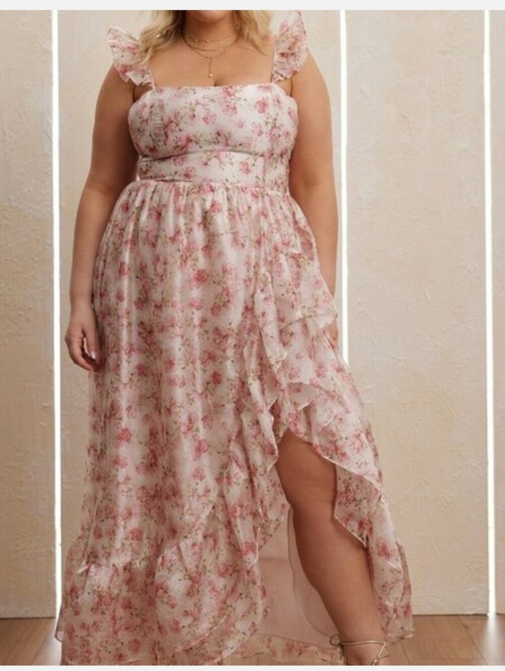 ARULA Pink Floral Ruffled Dress